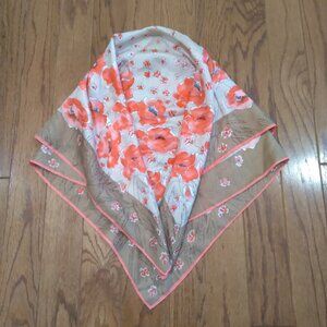 Elegant Women's Silk Scarf 30" x 30'" Floral Design Pink and Tan